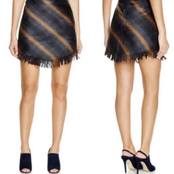 NEW ANTHROPOLOGIE Sanctuary Black Brown Stripe Ombré Fringe Tassel Mini Skirt M - Picture 1 of 16